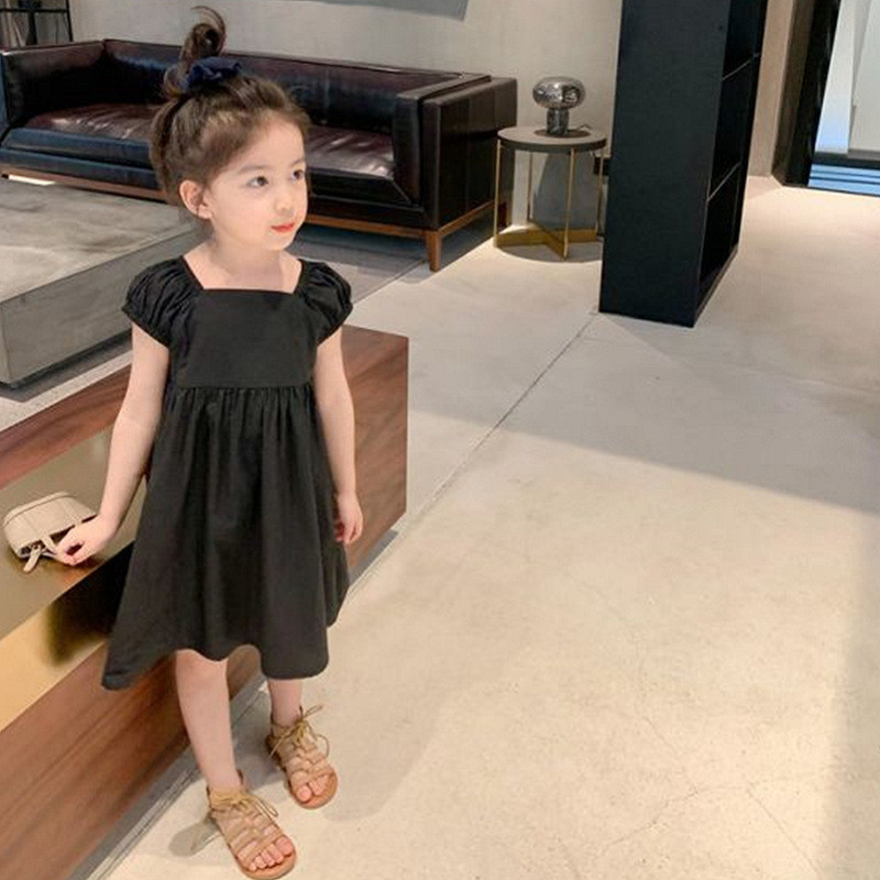 Rochie de vară pentru fete, cu fundă, guler pătrat, cu mânecă scurtă, rochie de prințesă dulce, în stil coreean, pentru copii, pentru bebeluși, pentru copii.