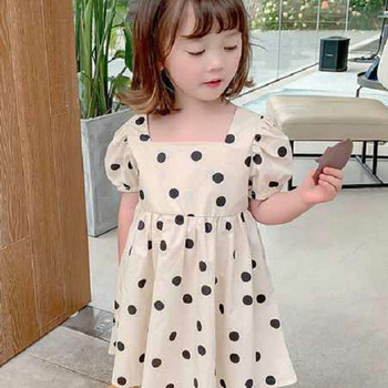 Καλοκαιρινό φόρεμα για κορίτσια Απλό στυλ τετράγωνο λαιμό πουά κοντομάνικο πριγκίπισσα φόρεμα Παιδικά ρούχα Παιδικά ρούχα