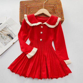 Κοριτσίστικο φθινοπωρινό φόρεμα 2022 Νέο παιδικό ανοιξιάτικο φόρεμα πριγκίπισσας Μοντέρνα φορέματα μέσης με πλισέ Πλεκτά μάλλινα ρούχα