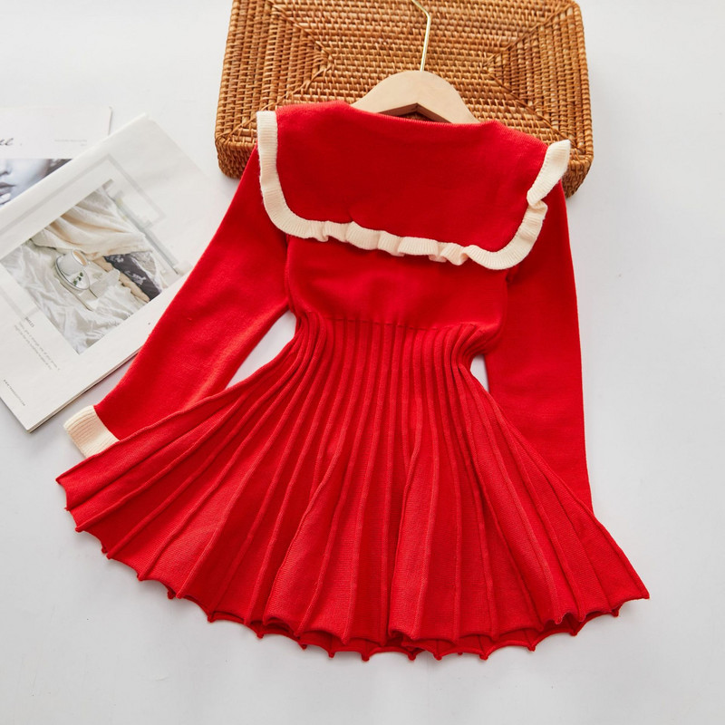 Jesenska haljina za djevojčice 2022. Nova dječja proljetna haljina princeze, moderne haljine s plisiranim strukom, pletena vunena odjeća na gumbe