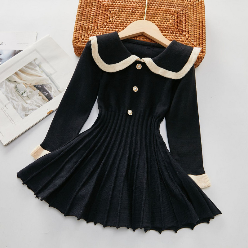 Jesenska haljina za djevojčice 2022. Nova dječja proljetna haljina princeze, moderne haljine s plisiranim strukom, pletena vunena odjeća na gumbe