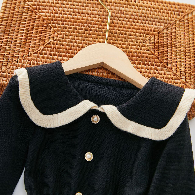 Jesenska haljina za djevojčice 2022. Nova dječja proljetna haljina princeze, moderne haljine s plisiranim strukom, pletena vunena odjeća na gumbe