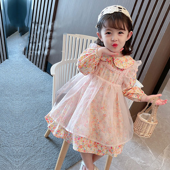 Άνοιξη φθινόπωρο Νέα παιδικά σετ ρούχων για κορίτσια Χαριτωμένο φλοράλ φόρεμα+ Διχτυωτό κάλυμμα Φόρεμα Βρεφικά ρούχα Κοστούμι για κορίτσια Μόδα Παιδική στολή