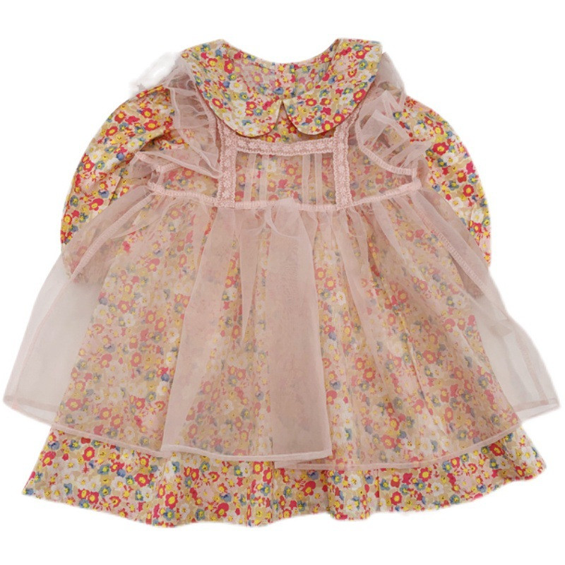 Proljeće Jesen Novi dječji kompleti odjeće za djevojčice Slatka cvjetna haljina + mrežasta haljina na presvlaku Odjeća za bebe Odijelo Modna dječja odjeća za djevojčice