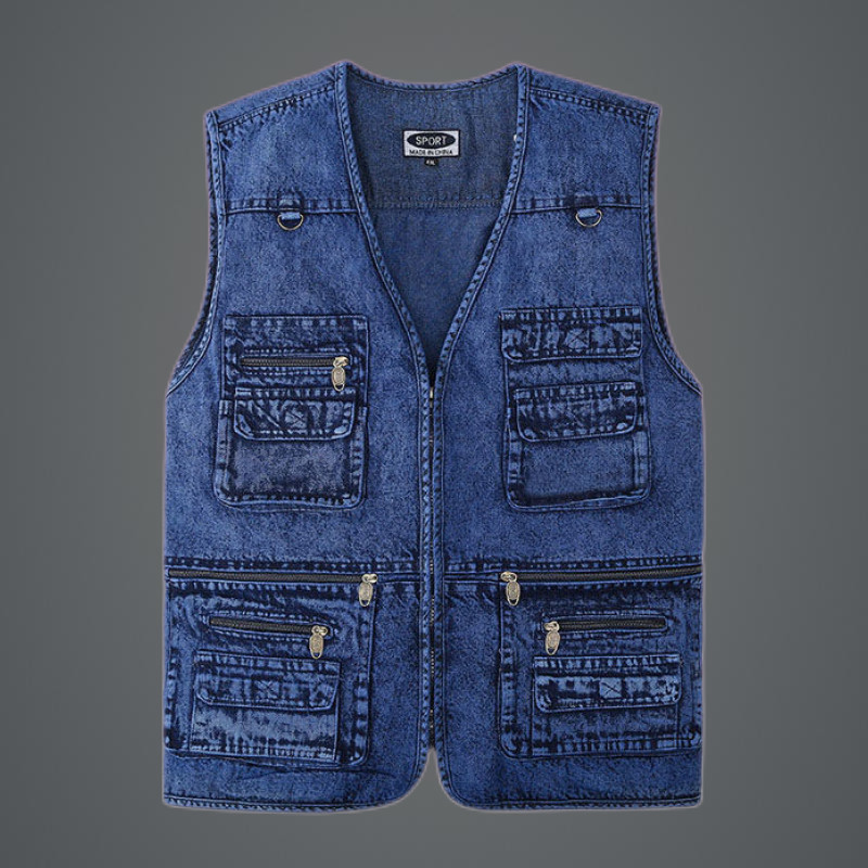 2022 Голям размер, V-образно деколте, класическа мулти-дънкова работна жилетка, мъжка плътна ежедневна жилетка с много джобове, риболовна жилетка, яке без ръкави