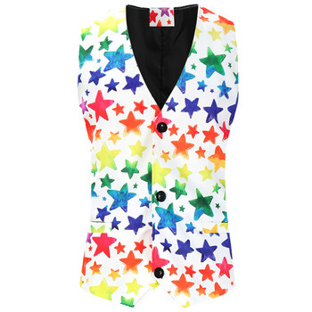 Rainbow Starry Sky Print Sleeveless Chaleco Hombre Plus Size 4XL Едноредно мъжко смокинг жилетка Club Slim Fit Floral Waistcoat