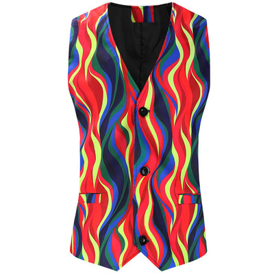 Rainbow Starry Sky Print bez piedurknēm Chaleco Hombre liela izmēra 4XL vienrindas vīriešu smokinga veste Club Slim Fit ziedu veste