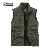 FOJAGANTO Мъжка пролетна и есенна нова жилетка Едноцветна ежедневна карго жилетка Свободна модна тънка жилетка с много джобове Мъжка
