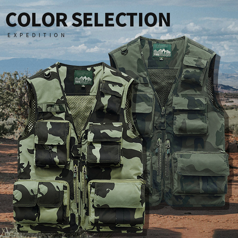 2023 Мъжка камуфлажна жилетка с много джобове без ръкави Мъжка тактическа военна жилетка с жилетка Мъжка ежедневна жилетка с бомбардировач 5XL