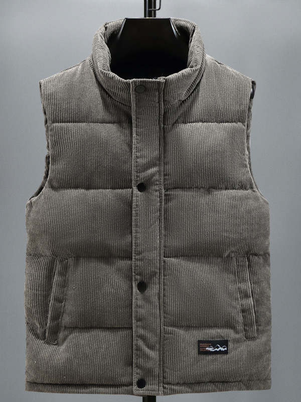 Есенно-зимна жилетка Мъже 2023 г. Нова мода Топло памучно подплатено яке без ръкави Мъжки ежедневен жилетка с яка със стойка Едноцветен жилетка