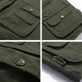 Класическа лятна мъжка жилетка с много джобове с памучни копчета и 3 цвята яке без ръкави с много джобове, едноцветна жилетка с голям размер за пътуване