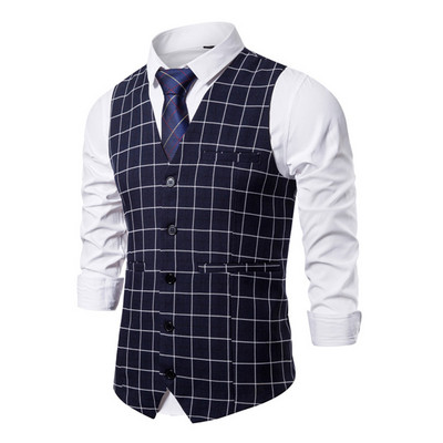 Aukštos kokybės vyriška laisvalaikio verslo liemenė be rankovių, plona languota kostiumo liemenė