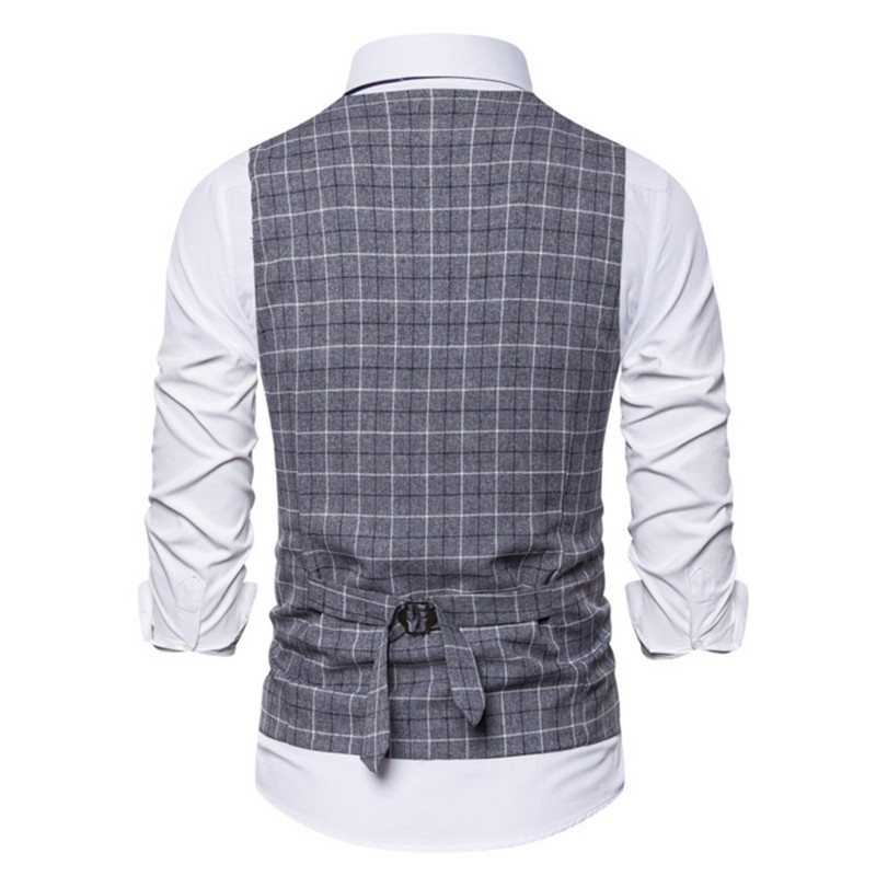 Висококачествена мъжка бизнес ежедневна жилетка без ръкави Slim Fit карирана жилетка