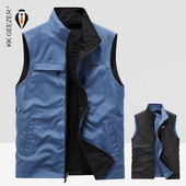 Мъжка жилетка Двустранно яке Без ръкави Ежедневно палто Моден потник Мъжки Син Черен Бързосъхнещ Водоустойчив Дишащ Множество джобове