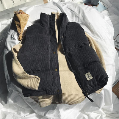 Мъжко яке с удебелена жилетка Есенно-зимна ежедневна жилетка Корейска версия Двойка Кадифено памучно жилетка Топло яке без ръкави