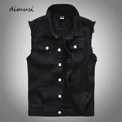 DIMUSI Jauns Vintage dizains Vīriešu džinsa vestes Retor Bezpiedurkņu jakas Vīriešu Ripped Hole Džins Vestes Apģērbs jaqueta masculina