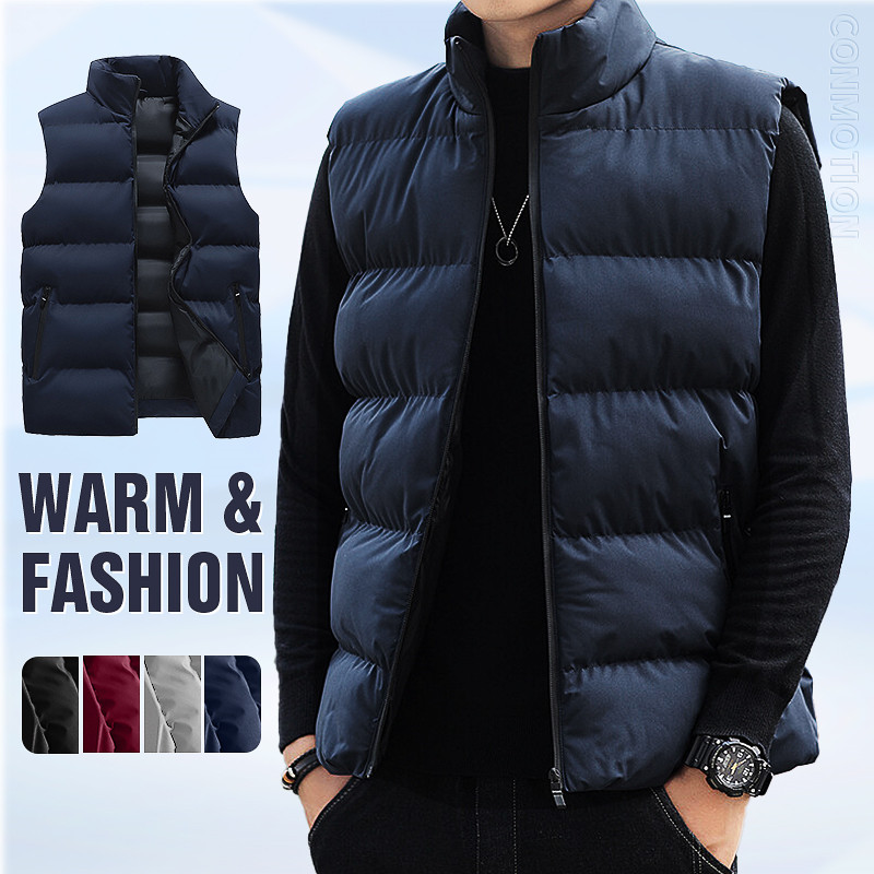 Мъжка жилетка Есенно и зимно топло яке без ръкави Памучна тънка жилетка Удебелени топли едноцветни жилетки Мъжки дрехи на открито