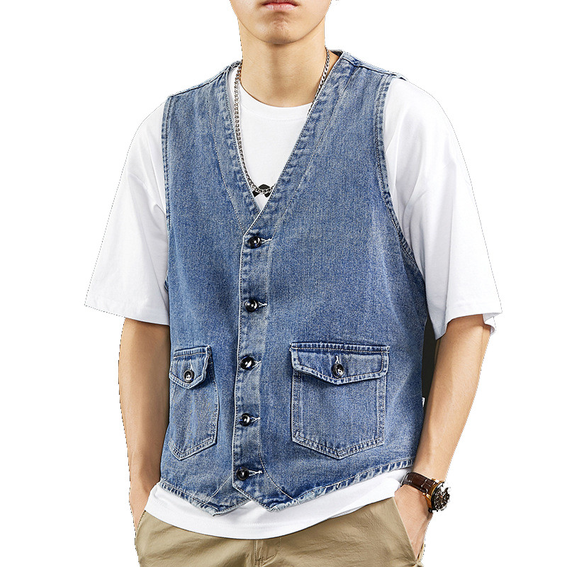 DIMUSI Есенна мъжка жилетка Ретро дънкови дънки Жилетка Мъжки черни якета без ръкави Мъжки ретро инструменти Дънки Жилетки Облекло