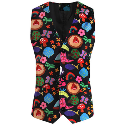 Сладък щампован костюм Стимпънк жилетка за мъже Сватбена рокля за парти Chaleco Hombre Модна мъжка жилетка Елегантно яке без ръкави 4XL