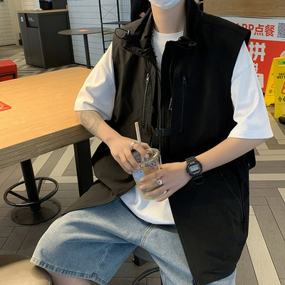 2023 лятна мода за мъже Sloid Cool Boy Ежедневно свободно сафари стил Tess Жилетка с цип, джоб, универсално яке без ръкави