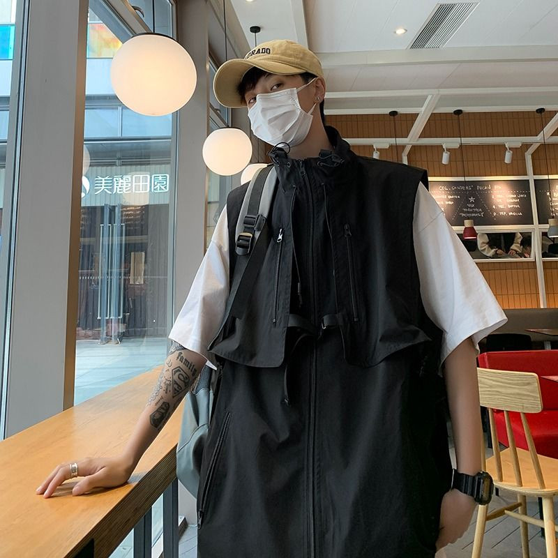 2023 лятна мода за мъже Sloid Cool Boy Ежедневно свободно сафари стил Tess Жилетка с цип, джоб, универсално яке без ръкави