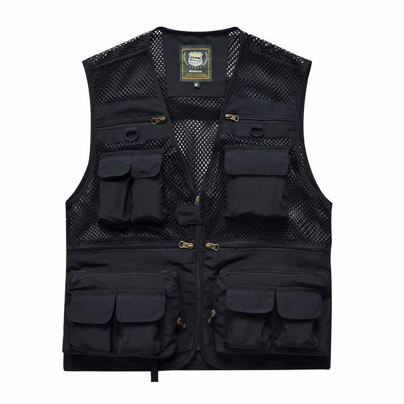 DIMUSI Мъжки жилетки Ежедневни мрежести дишащи жилетки с много джобове, якета без ръкави, мъжки горни дрехи, риболовни жилетки, маркови дрехи 6XL