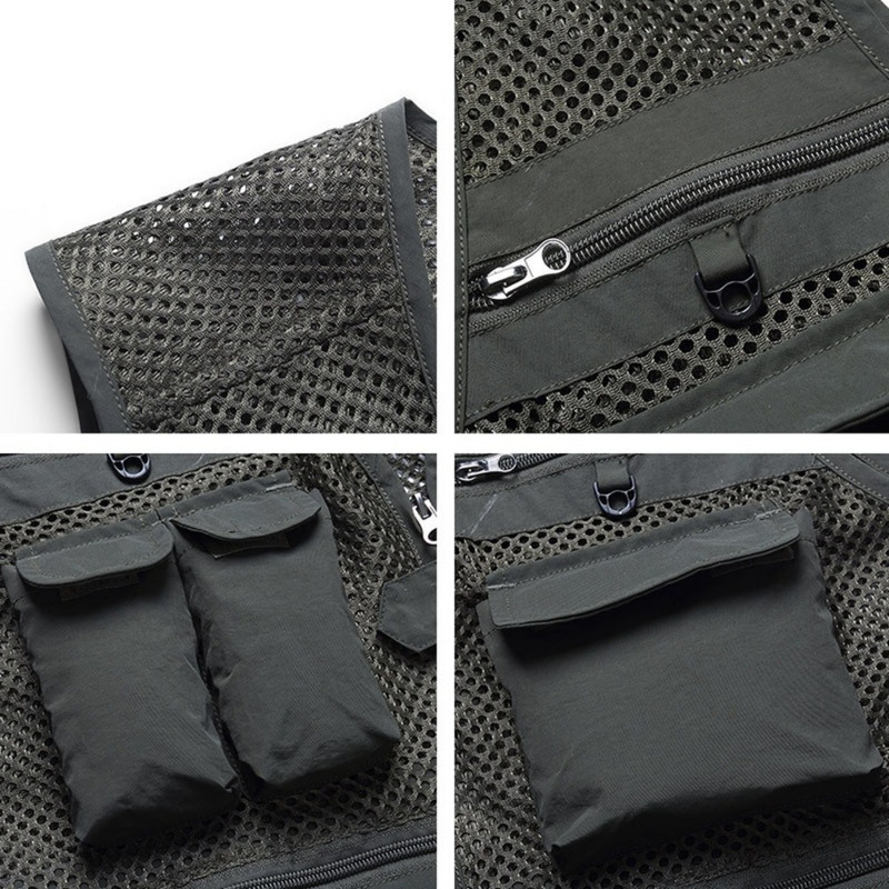 Широка жилетка с много джобове за мъже Лято 2021 Мъжко ежедневно тънко мрежесто работно връхно облекло Яке без ръкави с много джобове