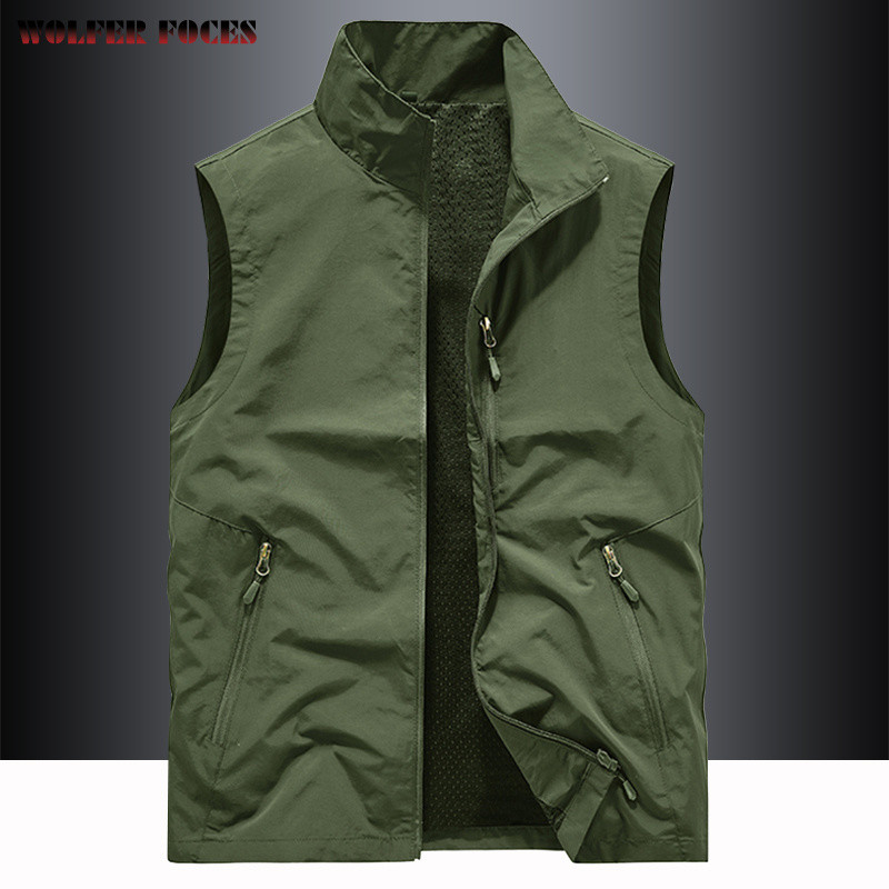 Мъжки жилетки Рокля Жилетка Гащеризон Лятна жилетка Мъжка работна манта Мотоциклетни жилетки Дрехи Мъжка ловна жилетка Без ръкави с цип