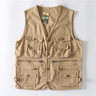 Плюс размер Мъжка памучна жилетка с много джобове Нова лятна карго жилетка Мъжка ежедневна жилетка без ръкави Военно яке без ръкави