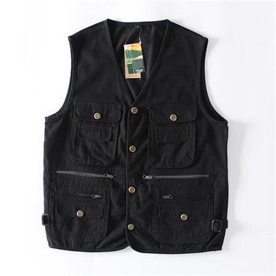 Плюс размер Мъжка памучна жилетка с много джобове Нова лятна карго жилетка Мъжка ежедневна жилетка без ръкави Военно яке без ръкави