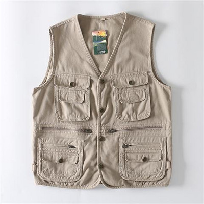 Плюс размер Мъжка памучна жилетка с много джобове Нова лятна карго жилетка Мъжка ежедневна жилетка без ръкави Военно яке без ръкави