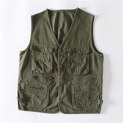 Плюс размер Мъжка памучна жилетка с много джобове Нова лятна карго жилетка Мъжка ежедневна жилетка без ръкави Военно яке без ръкави