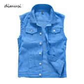DIMUSI Есенна мъжка жилетка Ретро дънкови дънки Жилетка Модни якета без ръкави Ежедневни дънки с нитове и дупки Жилетки Мъжко облекло