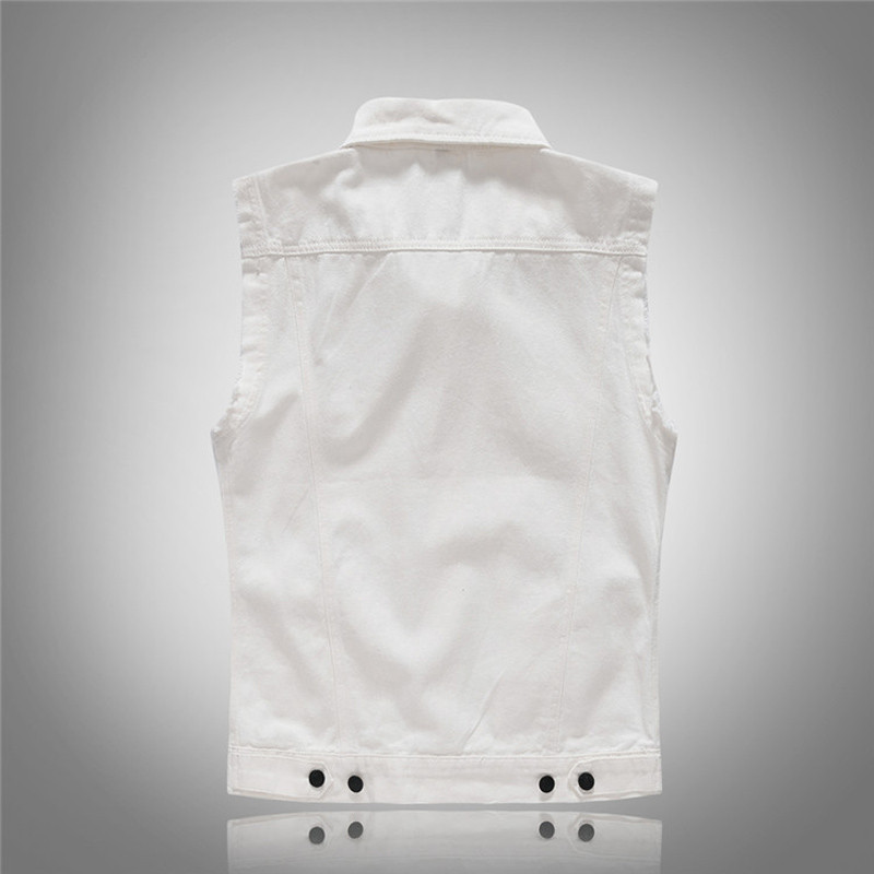 DIMUSI Есенна мъжка ретро дънкова жилетка Мъжки бели скъсани якета без ръкави Мъжки хип-хоп улично облекло Джинкови жилетки с дупки Облекло