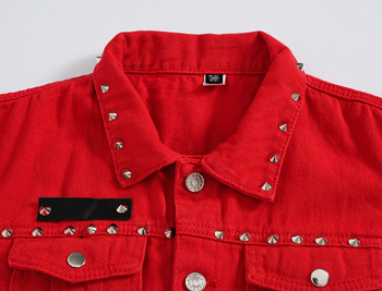 DIMUSI Есенна мъжка жилетка Vintage Denim Jeans Vest Мъжки червени Revit Якета без ръкави Мъжки Retor Hole Дънки Жилетки Облекло 5XL