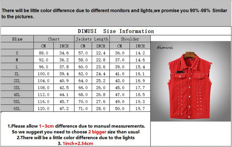 DIMUSI Есенна мъжка жилетка Vintage Denim Jeans Vest Мъжки червени Revit Якета без ръкави Мъжки Retor Hole Дънки Жилетки Облекло 5XL