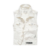 Бяла мъжка дънкова жилетка Мъжко яке без ръкави Палто 4XL Vintage Steetwear с дупки Ежедневна жилетка Мъжка жилетка Марково облекло AF1002