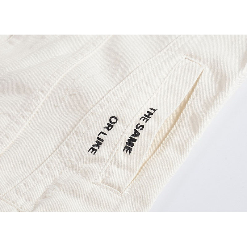 Бяла мъжка дънкова жилетка Мъжко яке без ръкави Палто 4XL Vintage Steetwear с дупки Ежедневна жилетка Мъжка жилетка Марково облекло AF1002