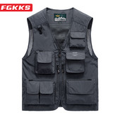 FGKKS 2023 Жилетка за свободното време на открито Мъжки нови продукти Дишаща мрежеста палта с много джобове Висококачествена жилетка за риболовна фотография Мъжки