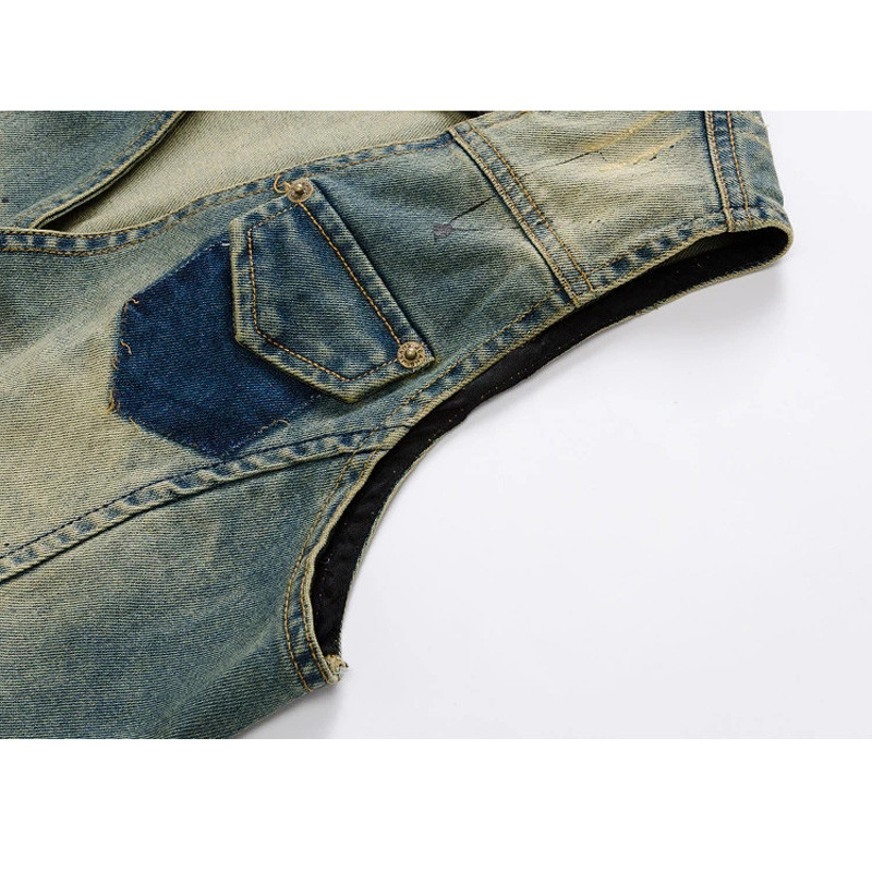 DIMUSI Мъжка дънкова жилетка Маркови дънки Мъжки каубойски ретро ежедневни дупки без ръкави Персонализирана жилетка Мъжки палта Дрехи