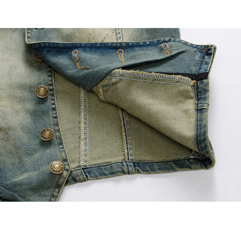 DIMUSI Мъжка дънкова жилетка Маркови дънки Мъжки каубойски ретро ежедневни дупки без ръкави Персонализирана жилетка Мъжки палта Дрехи