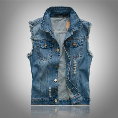 2020 Ново пристигане Ежедневна яка с отложна яка Къси мъжки едноредни готини личностни жилетки Синьо яке Рамо Дънки Жилетка