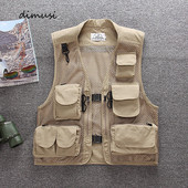 DIMUSI Летни мъжки класически жилетки Дишаща мрежеста жилетка с множество джобове Якета без ръкави Мъжки горни дрехи Риболовни жилетки Облекло