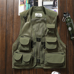 DIMUSI Летни мъжки класически жилетки Дишаща мрежеста жилетка с множество джобове Якета без ръкави Мъжки горни дрехи Риболовни жилетки Облекло