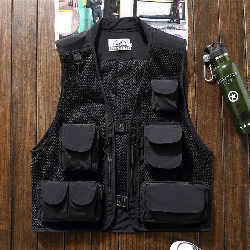 DIMUSI Летни мъжки класически жилетки Дишаща мрежеста жилетка с множество джобове Якета без ръкави Мъжки горни дрехи Риболовни жилетки Облекло