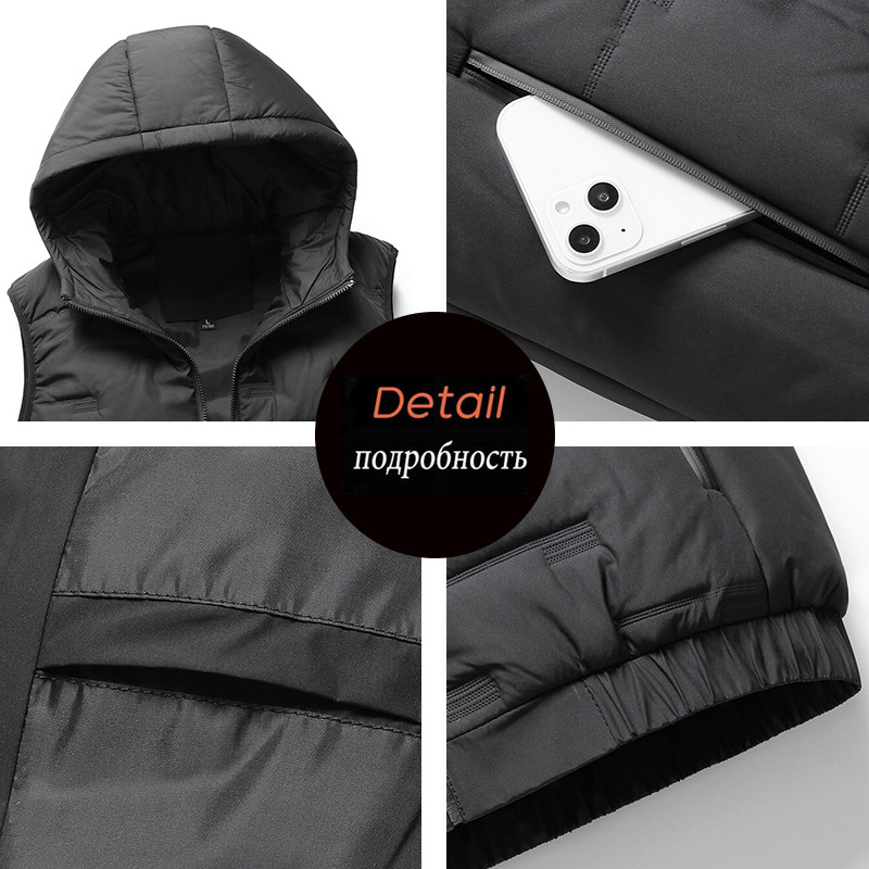 Пролет Есен Мъжка ветроустойчива жилетка без ръкави Палта Мъжка плътна ватирана жилетка Жилетка Мъжка жилетка с качулка Мъжки голям размер 8XL