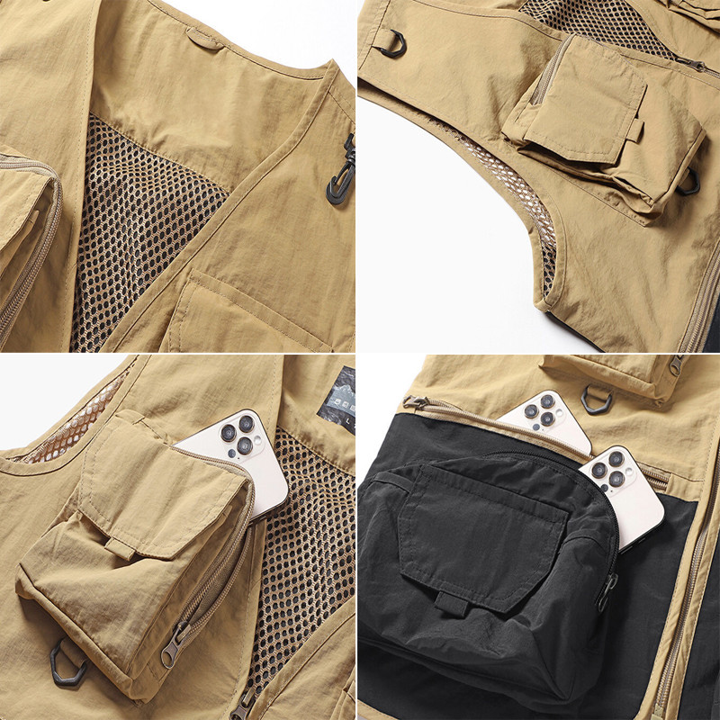 DIMUSI Летни мъжки жилетки с много джобове Ежедневни мъжки дишащи мрежести жилетки Якета без ръкави Мъжки жилетки за риболов на открито Облекло