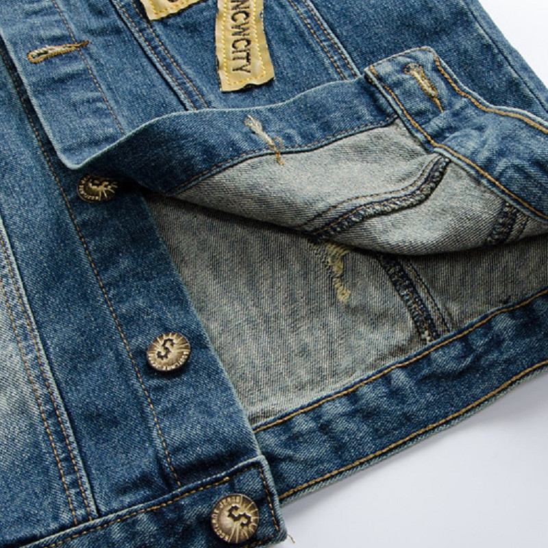 Корейска версия Модна тънка бродирана дънкова жилетка Four Seasons Универсална ежедневна жилетка Мъжко мотоциклетно дънково яке Икони Жилетка