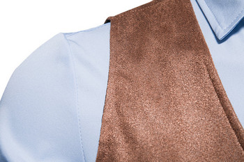 Euro size Ανδρικά γιλέκα casual κοστούμι καλοκαιρινό νέο 2023 Άνδρας Euro-Us σουέτ με λαιμόκοψη σε V λαιμόκοψη μονό στήθος Χακί γιλέκο καφέ