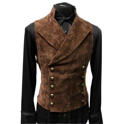 Vestă de catifea Steampunk gotică pentru bărbați, cu două piept, vestă guler, vestă medievală victoriană, costum de bal, cosplay, piele